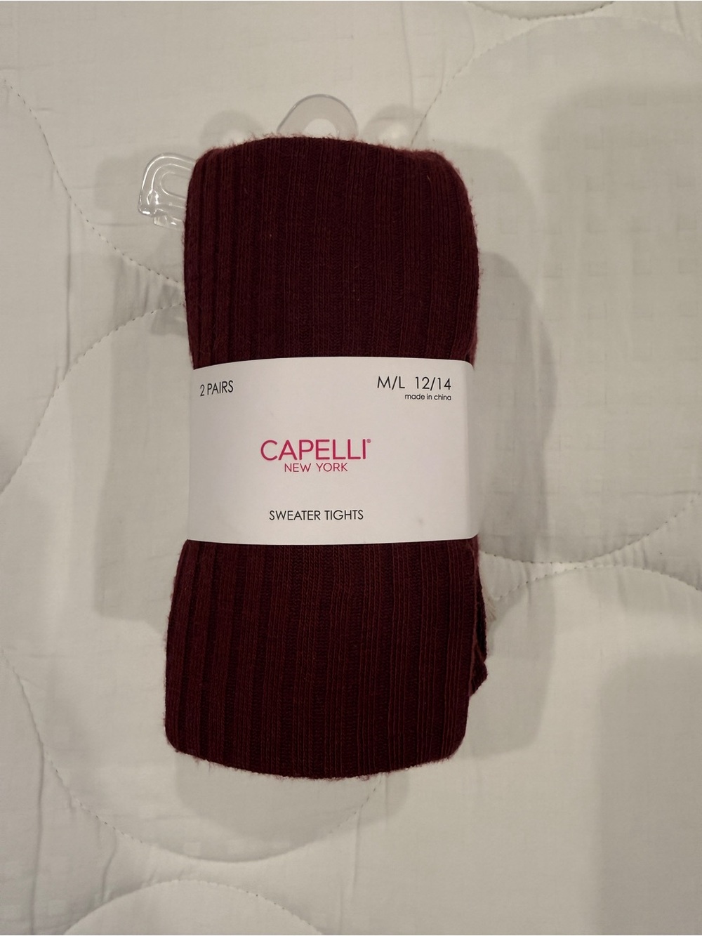 Capelli New York Girls Sweater Tights 2-Pack M/L 12/14 Burgundy & Beige NWT